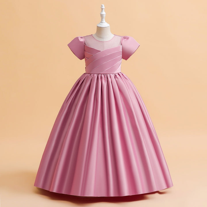 Ball Gown Scoop Puff Sleeves Flower Girl Dresses with Ruched