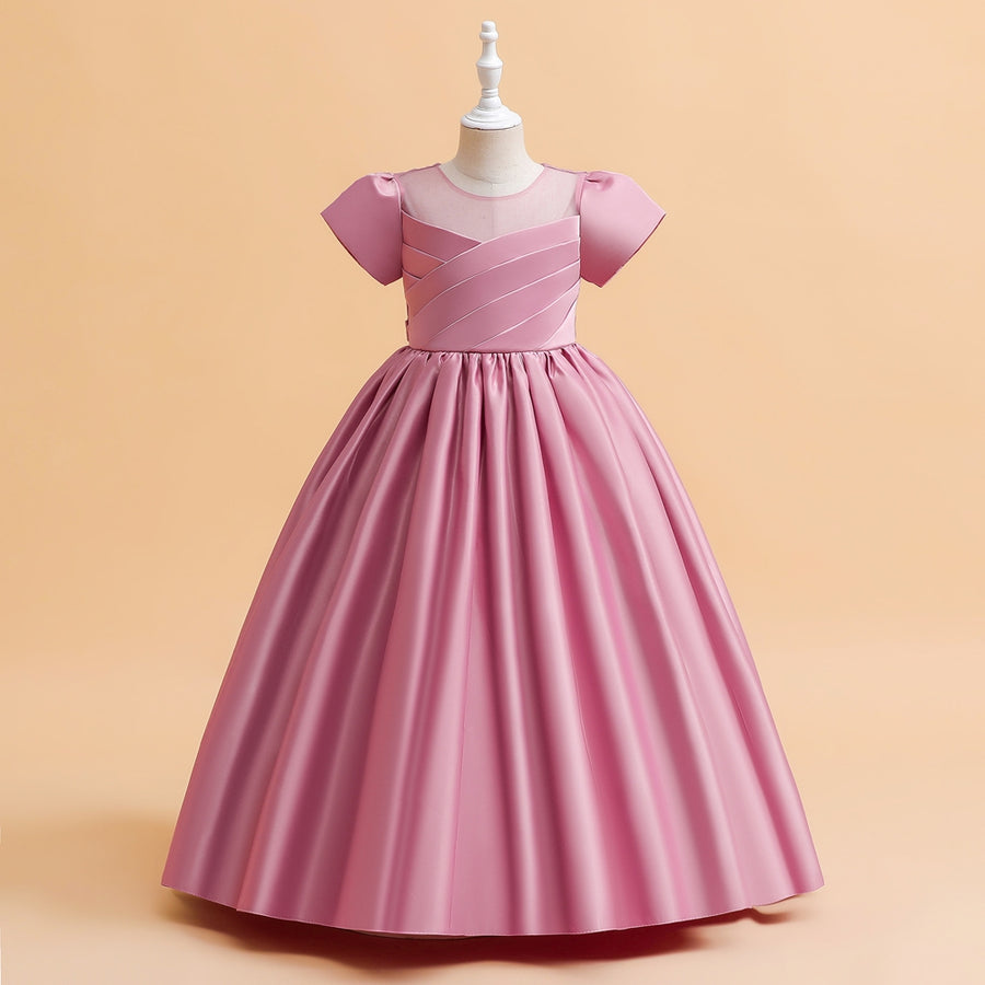 Ball Gown Scoop Puff Sleeves Flower Girl Dresses with Ruched