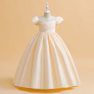 Ball Gown Scoop Puff Sleeves Flower Girl Dresses with Ruched