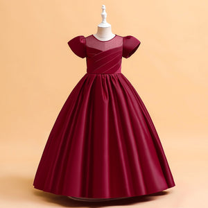 Ball Gown Scoop Puff Sleeves Flower Girl Dresses with Ruched