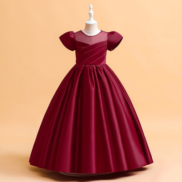 Ball Gown Scoop Puff Sleeves Flower Girl Dresses with Ruched