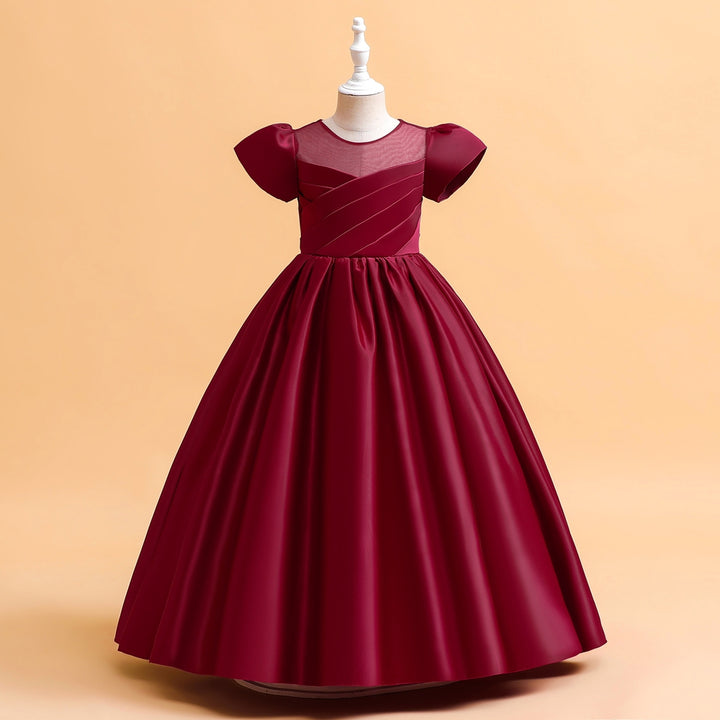 Ball Gown Scoop Puff Sleeves Flower Girl Dresses with Ruched