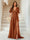 A-Line/Princess V-Neck Short Sleeves Long Bridesmaid Dresses with Split Side