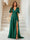 A-Line/Princess V-Neck Short Sleeves Long Bridesmaid Dresses with Split Side