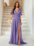 A-Line/Princess V-Neck Short Sleeves Long Bridesmaid Dresses with Split Side
