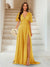 A-Line/Princess V-Neck Short Sleeves Long Bridesmaid Dresses with Split Side