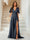 A-Line/Princess V-Neck Short Sleeves Long Bridesmaid Dresses with Split Side