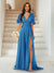 A-Line/Princess V-Neck Short Sleeves Long Bridesmaid Dresses with Split Side