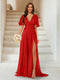 A-Line/Princess V-Neck Short Sleeves Long Bridesmaid Dresses with Split Side