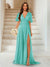 A-Line/Princess V-Neck Short Sleeves Long Bridesmaid Dresses with Split Side