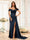 Floor-Length Off-the-Shoulder Long Formal Dresses with Split Side & Ruched