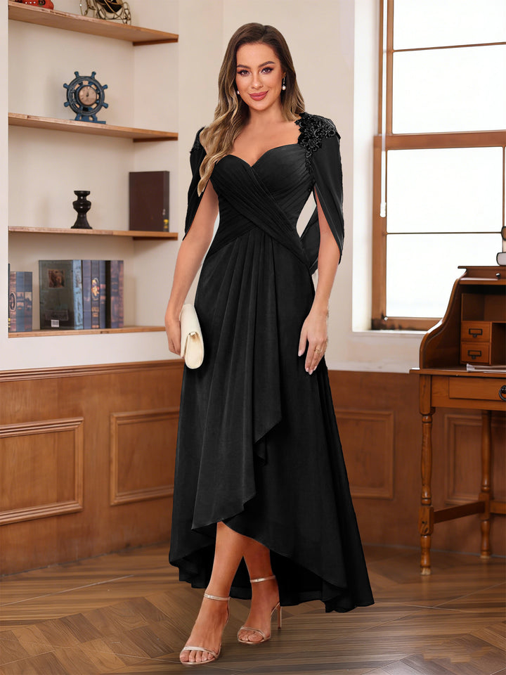 A-Line/Princess V-Neck Ankle-Length Mother of the Bride Dresses with Appliques &amp; Lace