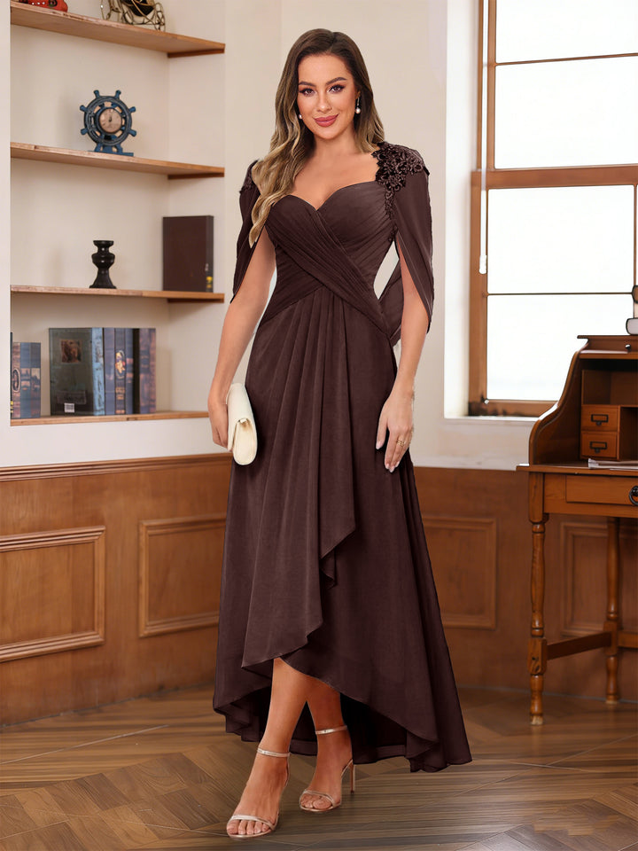 A-Line/Princess V-Neck Ankle-Length Mother of the Bride Dresses with Appliques &amp; Lace