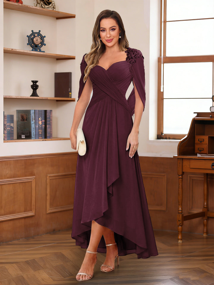 A-Line/Princess V-Neck Ankle-Length Mother of the Bride Dresses with Appliques &amp; Lace