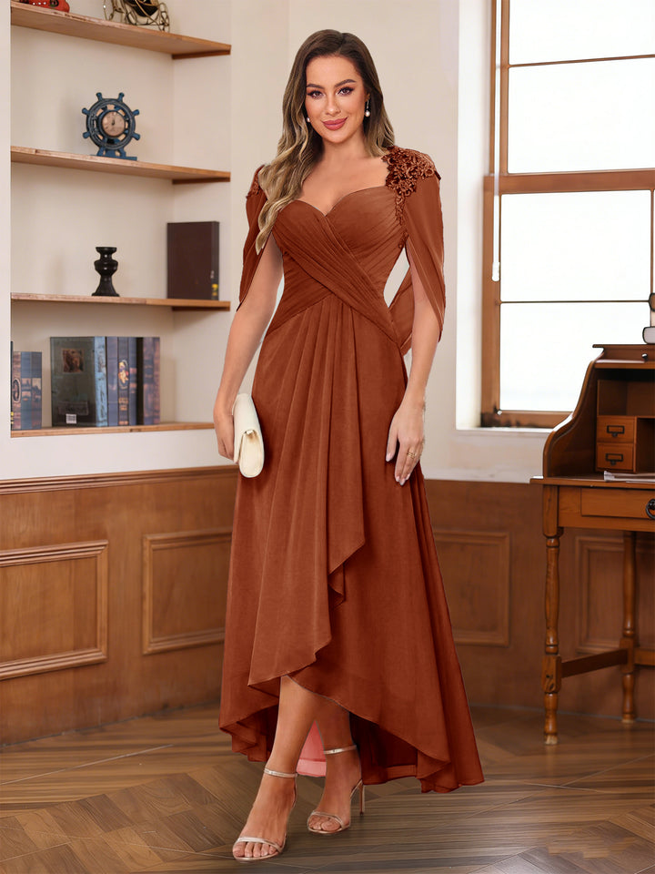 A-Line/Princess V-Neck Ankle-Length Mother of the Bride Dresses with Appliques &amp; Lace