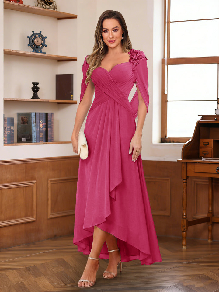 A-Line/Princess V-Neck Ankle-Length Mother of the Bride Dresses with Appliques &amp; Lace