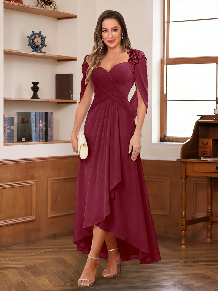 A-Line/Princess V-Neck Ankle-Length Mother of the Bride Dresses with Appliques &amp; Lace