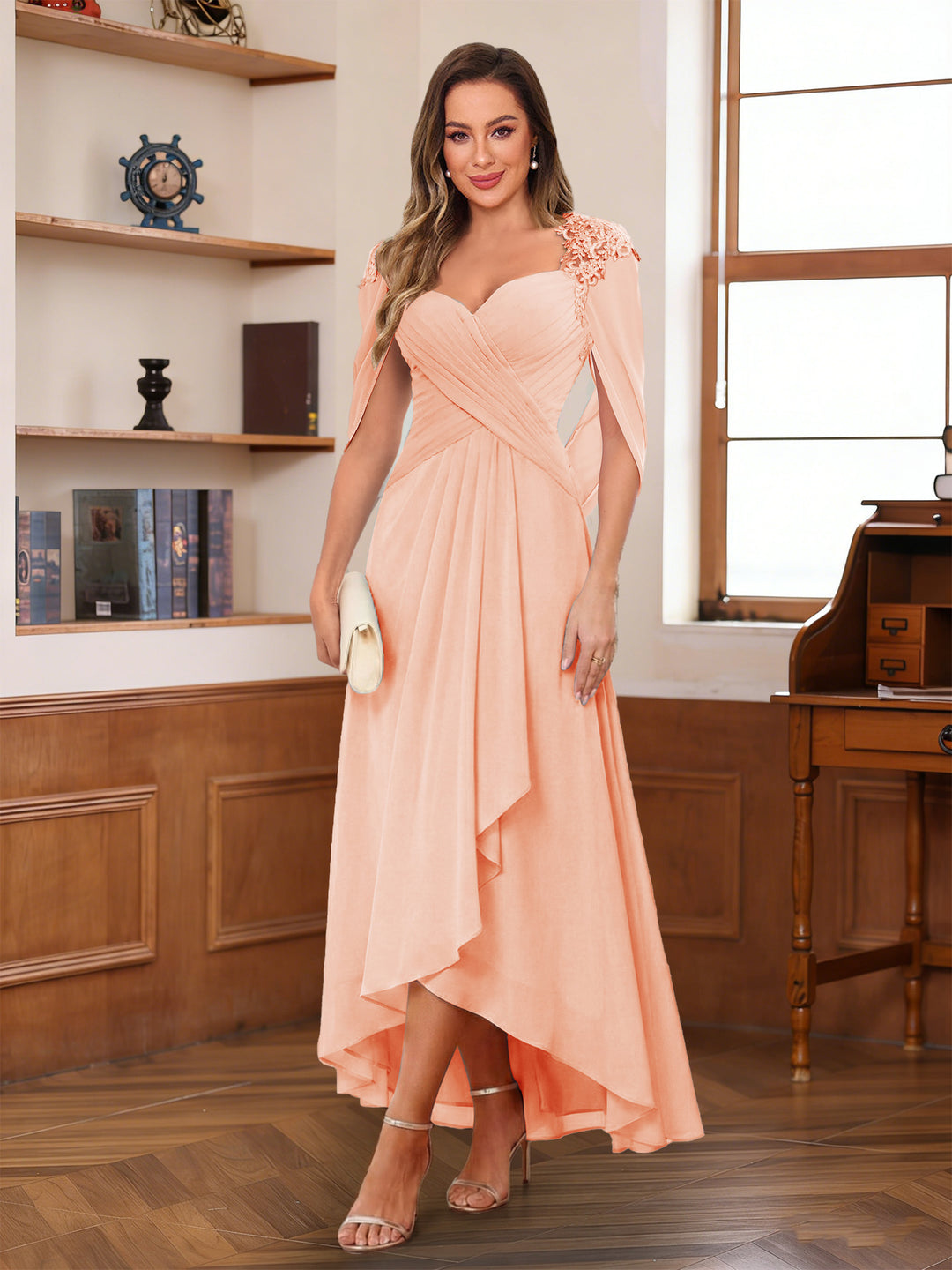 A-Line/Princess V-Neck Ankle-Length Mother of the Bride Dresses with Appliques &amp; Lace