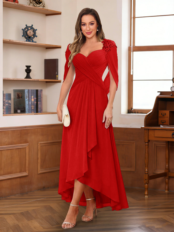 A-Line/Princess V-Neck Ankle-Length Mother of the Bride Dresses with Appliques &amp; Lace