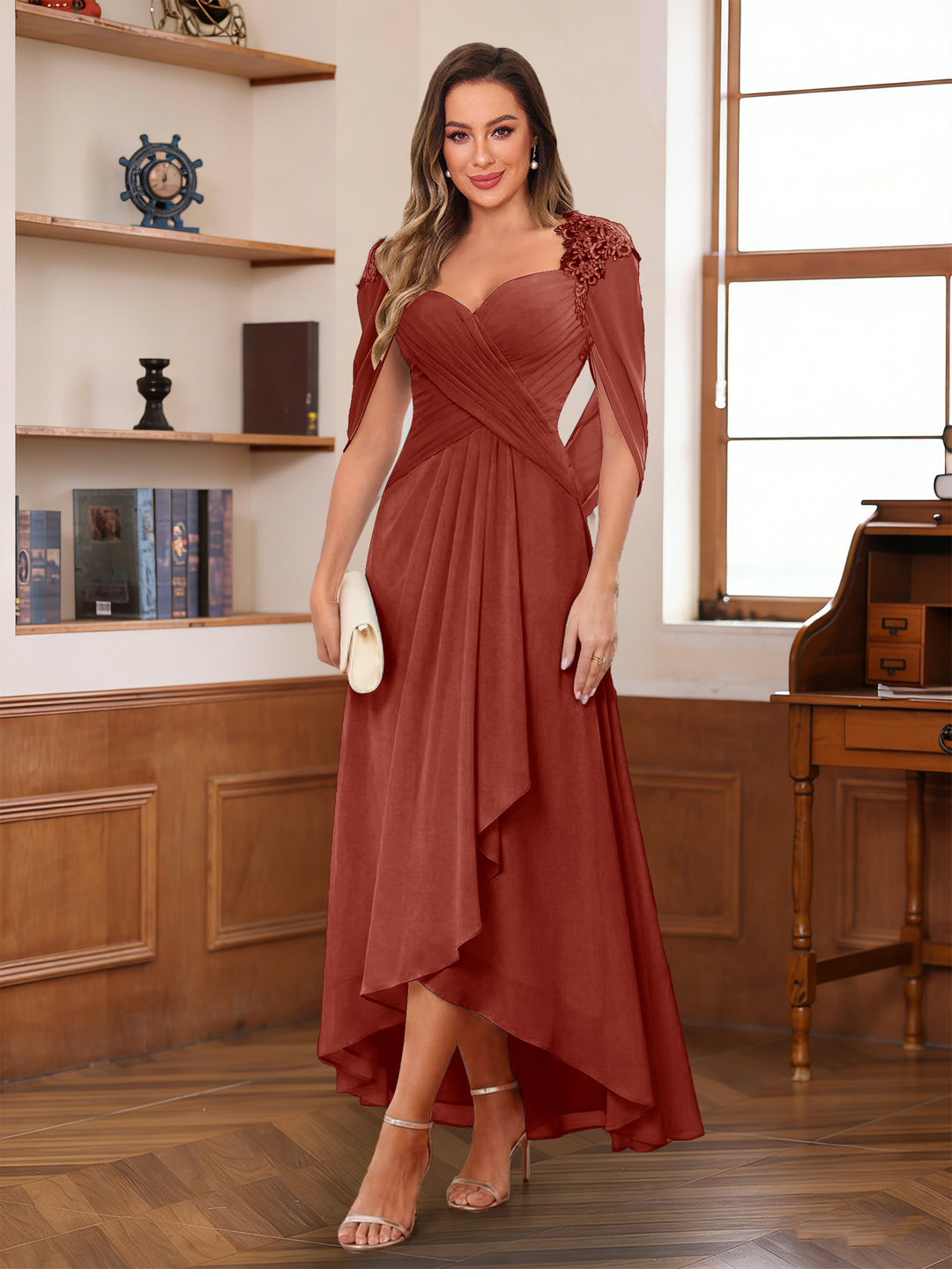 A-Line/Princess V-Neck Ankle-Length Mother of the Bride Dresses with Appliques &amp; Lace