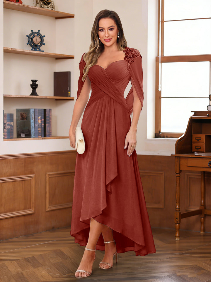 A-Line/Princess V-Neck Ankle-Length Mother of the Bride Dresses with Appliques &amp; Lace