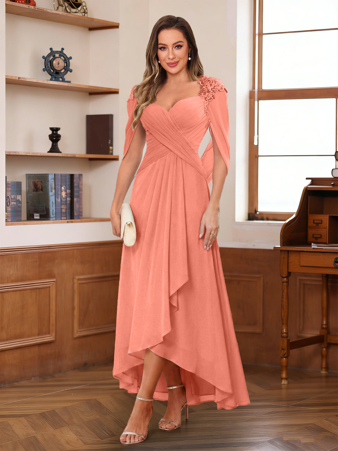 A-Line/Princess V-Neck Ankle-Length Mother of the Bride Dresses with Appliques &amp; Lace