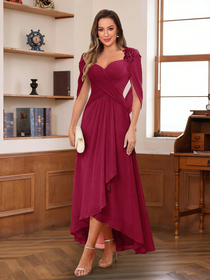 A-Line/Princess V-Neck Ankle-Length Mother of the Bride Dresses with Appliques &amp; Lace