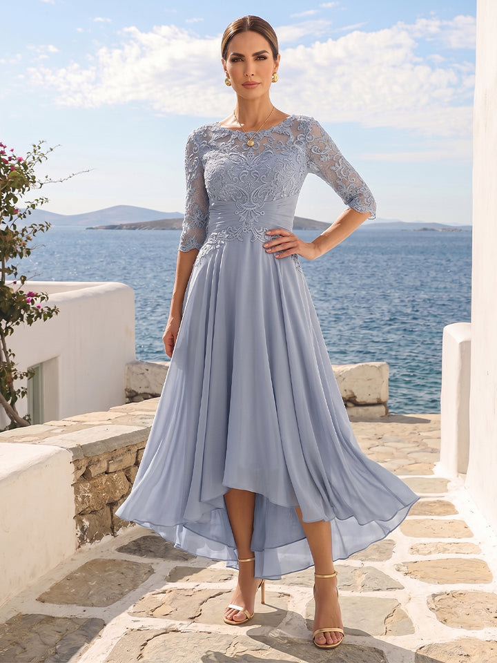 A-Line/Princess Asymmetrical Half Sleeves Scoop Mother of the Bride Dresses