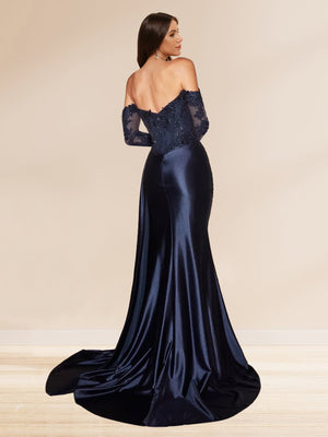 Trumpet/Mermaid Off-the-Shoulder Long Sleeves Sweep Train Sequined Evening Dresses with Split Side