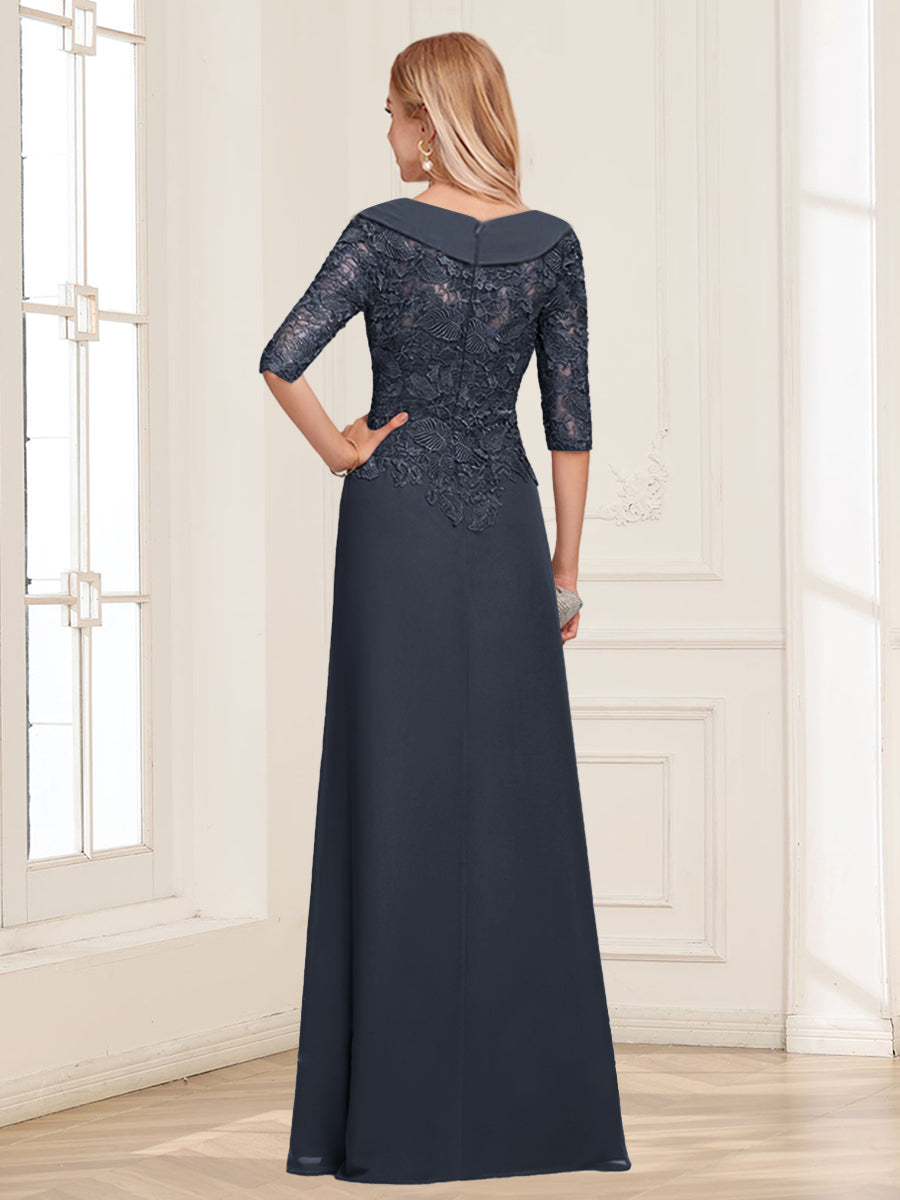 A-Line/Princess V-Neck 3/4 Sleeves Chiffon Mother of the Bride Dresses with Ruffles & Appliques