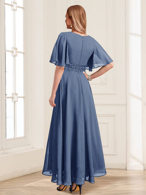 A-Line/Princess V-Neck Short Sleeves Mother of the Bride Dresses with Ruffles