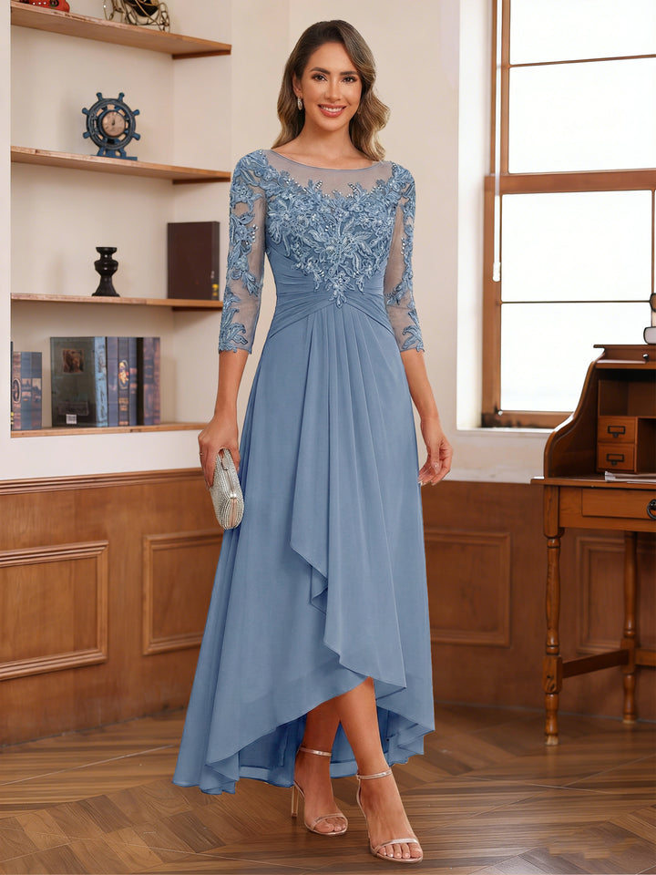 A-Line/Princess Scoop 3/4 Sleeves Ankle-Length Mother of the Bride Dress With Appliques &amp; Lace