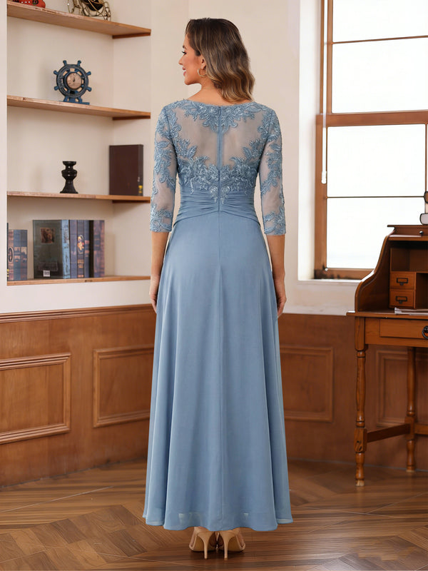 A-Line/Princess Scoop 3/4 Sleeves Ankle-Length Mother of the Bride Dress With Appliques & Lace