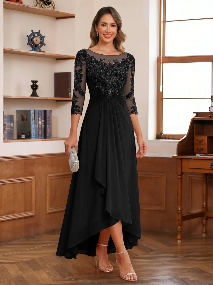 A-Line/Princess Scoop 3/4 Sleeves Ankle-Length Mother of the Bride Dress With Appliques &amp; Lace