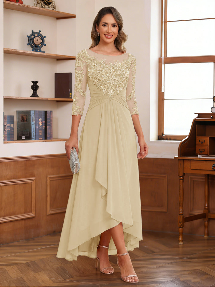 A-Line/Princess Scoop 3/4 Sleeves Ankle-Length Mother of the Bride Dress With Appliques &amp; Lace