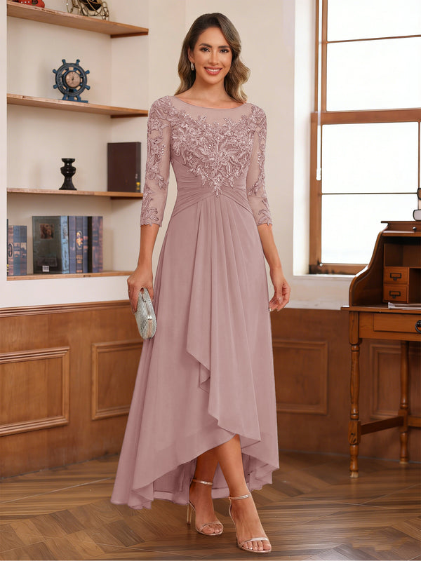 A-Line/Princess Scoop 3/4 Sleeves Ankle-Length Mother of the Bride Dress With Appliques & Lace
