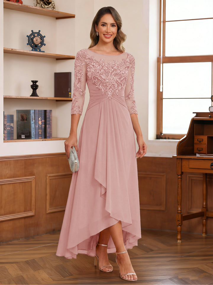 A-Line/Princess Scoop 3/4 Sleeves Ankle-Length Mother of the Bride Dress With Appliques &amp; Lace