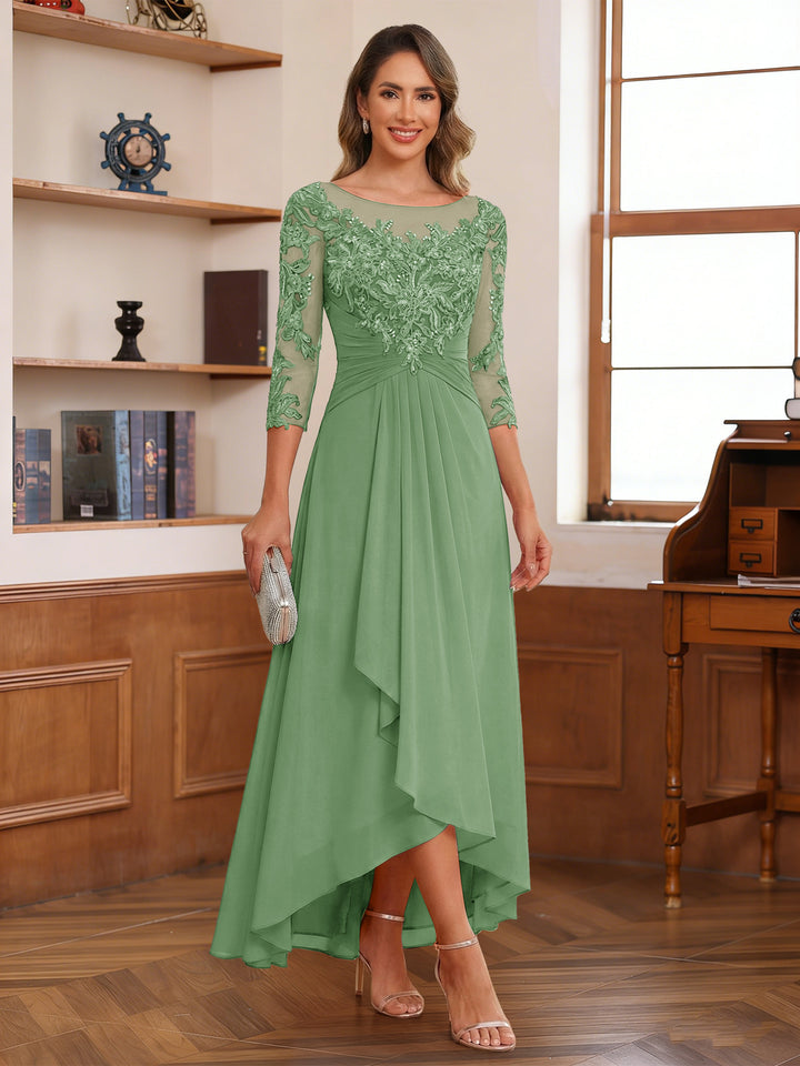A-Line/Princess Scoop 3/4 Sleeves Ankle-Length Mother of the Bride Dress With Appliques &amp; Lace
