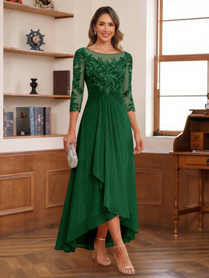 A-Line/Princess Scoop 3/4 Sleeves Ankle-Length Mother of the Bride Dress With Appliques & Lace