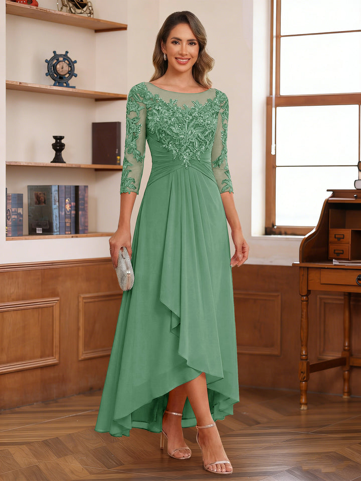 A-Line/Princess Scoop 3/4 Sleeves Ankle-Length Mother of the Bride Dress With Appliques &amp; Lace