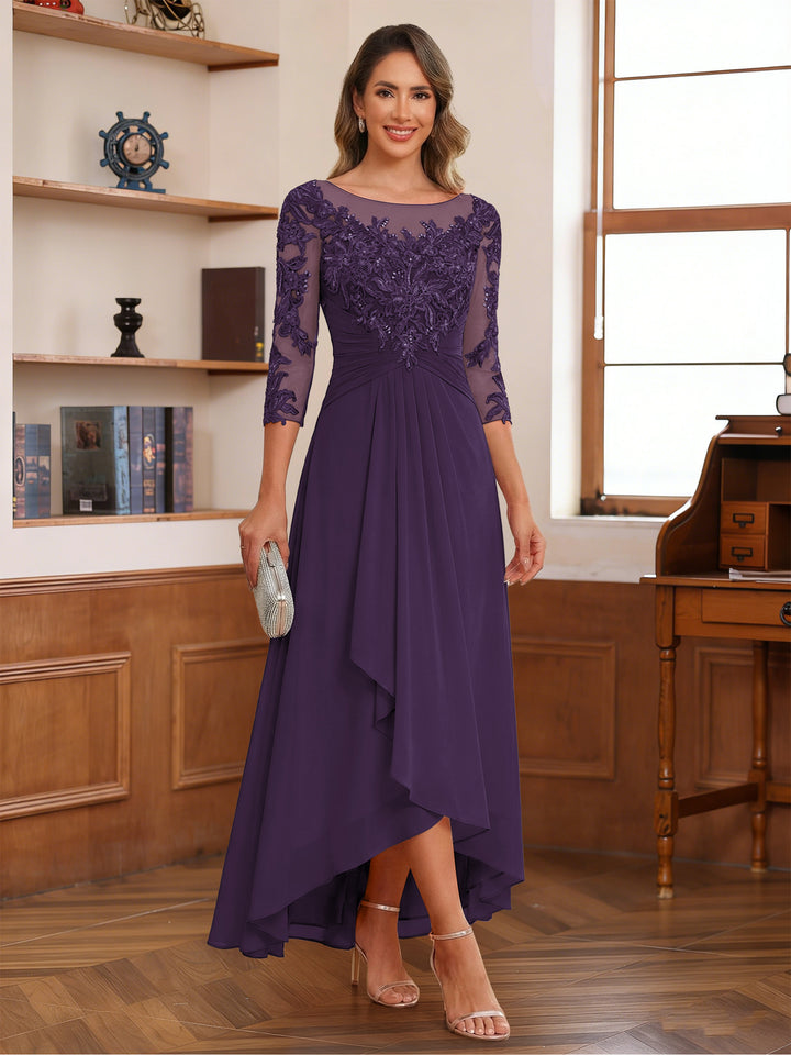 A-Line/Princess Scoop 3/4 Sleeves Ankle-Length Mother of the Bride Dress With Appliques &amp; Lace
