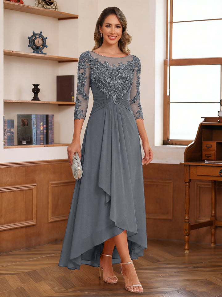 A-Line/Princess Scoop 3/4 Sleeves Ankle-Length Mother of the Bride Dress With Appliques &amp; Lace