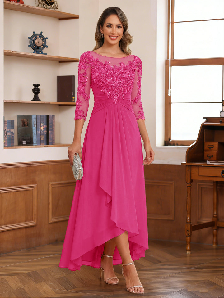 A-Line/Princess Scoop 3/4 Sleeves Ankle-Length Mother of the Bride Dress With Appliques &amp; Lace