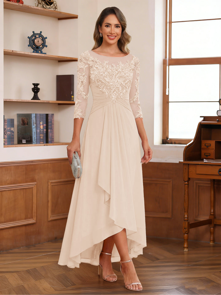A-Line/Princess Scoop 3/4 Sleeves Ankle-Length Mother of the Bride Dress With Appliques &amp; Lace