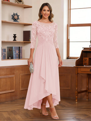 A-Line/Princess Scoop 3/4 Sleeves Ankle-Length Mother of the Bride Dress With Appliques & Lace