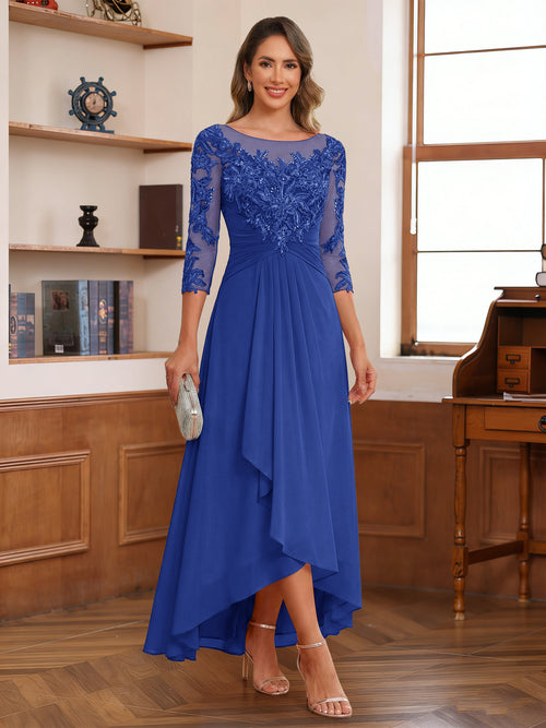 A-Line/Princess Scoop 3/4 Sleeves Ankle-Length Mother of the Bride Dress With Appliques & Lace