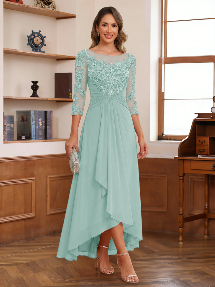 A-Line/Princess Scoop 3/4 Sleeves Ankle-Length Mother of the Bride Dress With Appliques &amp; Lace