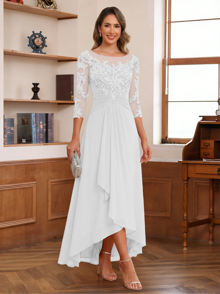 A-Line/Princess Scoop 3/4 Sleeves Ankle-Length Mother of the Bride Dress With Appliques &amp; Lace