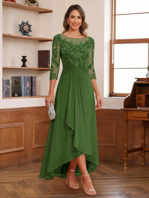A-Line/Princess Scoop 3/4 Sleeves Ankle-Length Mother of the Bride Dress With Appliques & Lace