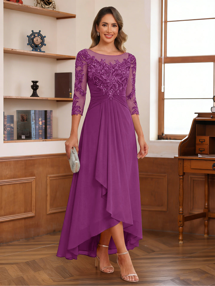 A-Line/Princess Scoop 3/4 Sleeves Ankle-Length Mother of the Bride Dress With Appliques &amp; Lace